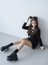 Asymmetry buckle tweed dress